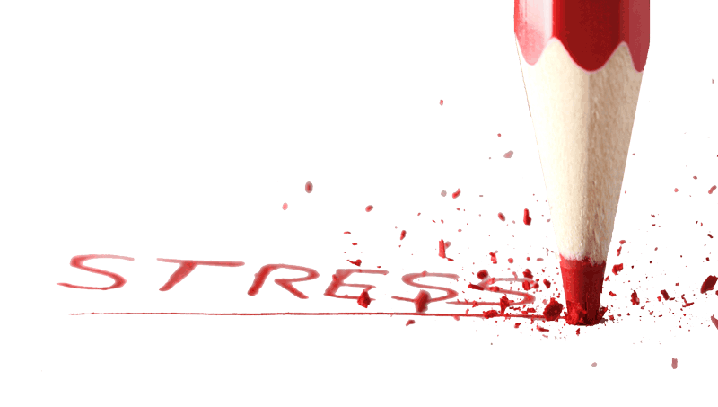Image of red pencil writing the word stress